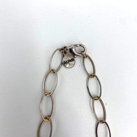 ALFANI Distressed Silver Tone Oval Chain Long Necklace Costume Jewelry - Picture 3 of 4